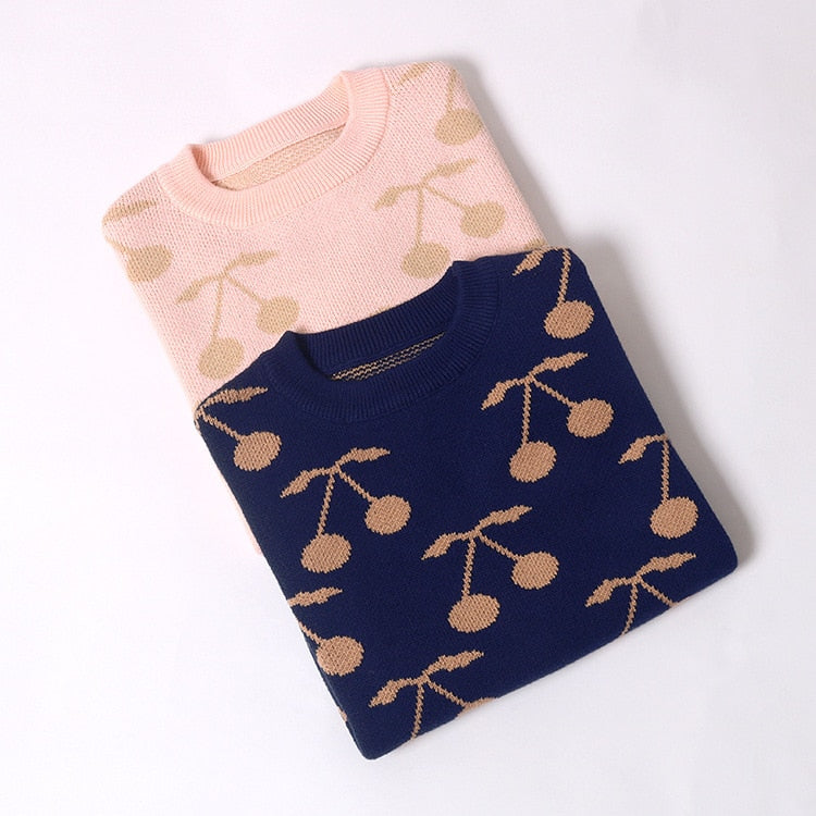 -キッズ ニット チェリー さくらんぼ セーター トップス - mamahalo shop - カーディガン・パーカー -  べビー服 - 子供服 - 男の子 - 女の子