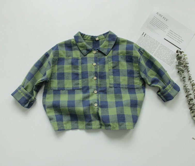 -キッズ ブロック チェック 長袖 シャツ - mamahalo shop - 長袖シャツ・ブラウス -  べビー服 - 子供服 - 男の子 - 女の子
