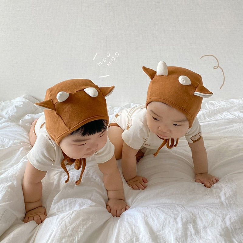 -ベビー 牛 COW 半袖ロンパース 帽子セット【mh0000042】 - mamahalo shop - 半袖ロンパース -  べビー服 - 子供服 - 男の子 - 女の子