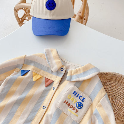 -ベビー ストライプ ジャンプスーツ ロンパース【mh0001326】 - mamahalo shop - 長袖ジャンプスーツ -  べビー服 - 子供服 - 男の子 - 女の子