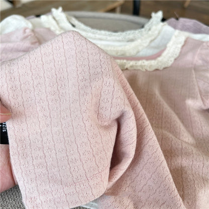 -キッズ レース フリル 半袖 Tシャツ ブラウス - mamahalo shop - 半袖Tシャツ -  べビー服 - 子供服 - 男の子 - 女の子