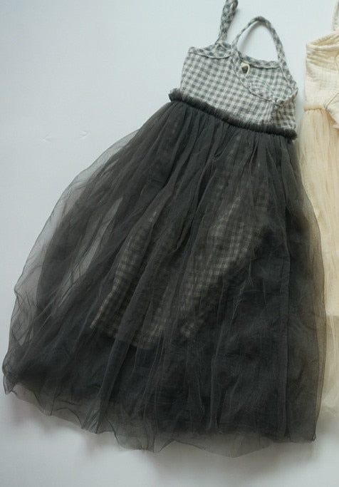 -キッズ チュチュスカート ドッキング チェック 無地 キャミソール ワンピース - mamahalo shop - ノースリーブワンピース -  べビー服 - 子供服 - 男の子 - 女の子