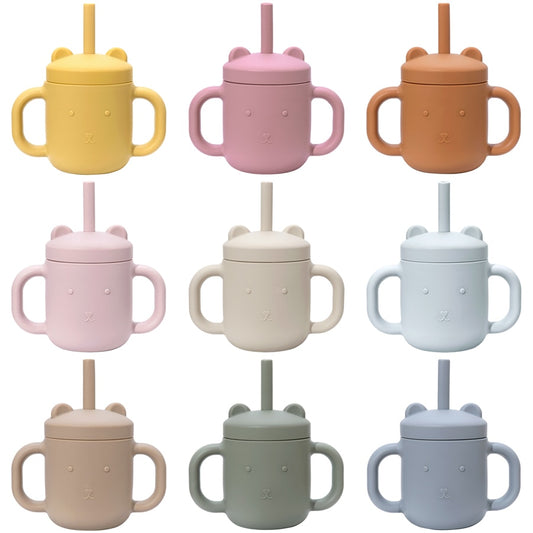 -シリコン ストロー付き カップ コップ - mamahalo shop - ベビーキッズ食器 -  べビー服 - 子供服 - 男の子 - 女の子