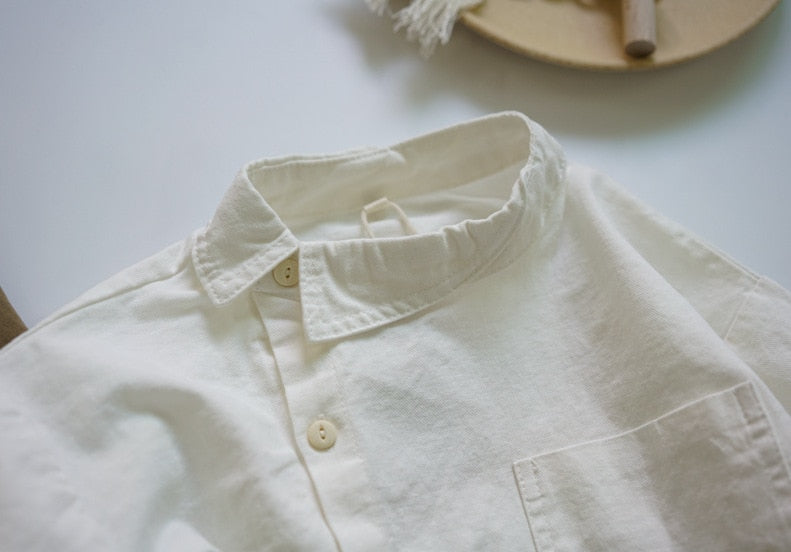 -キッズ コットンリネン アシメボタン 長袖 シャツ ブラウス デザインシャツ - mamahalo shop - 長袖シャツ・ブラウス -  べビー服 - 子供服 - 男の子 - 女の子