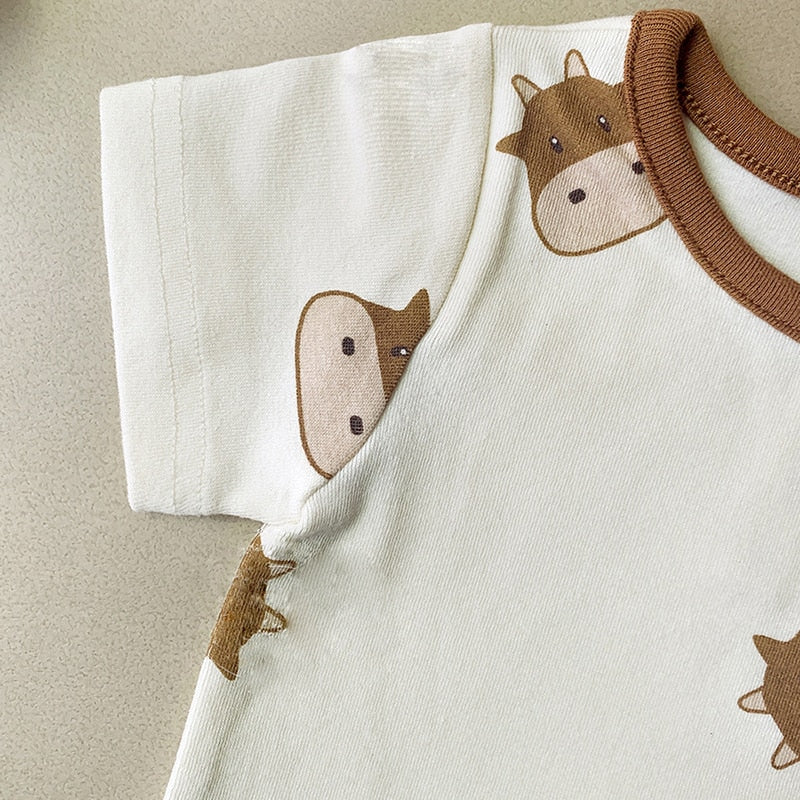 -ベビー 牛 COW 半袖ロンパース 帽子セット【mh0000042】 - mamahalo shop - 半袖ロンパース -  べビー服 - 子供服 - 男の子 - 女の子