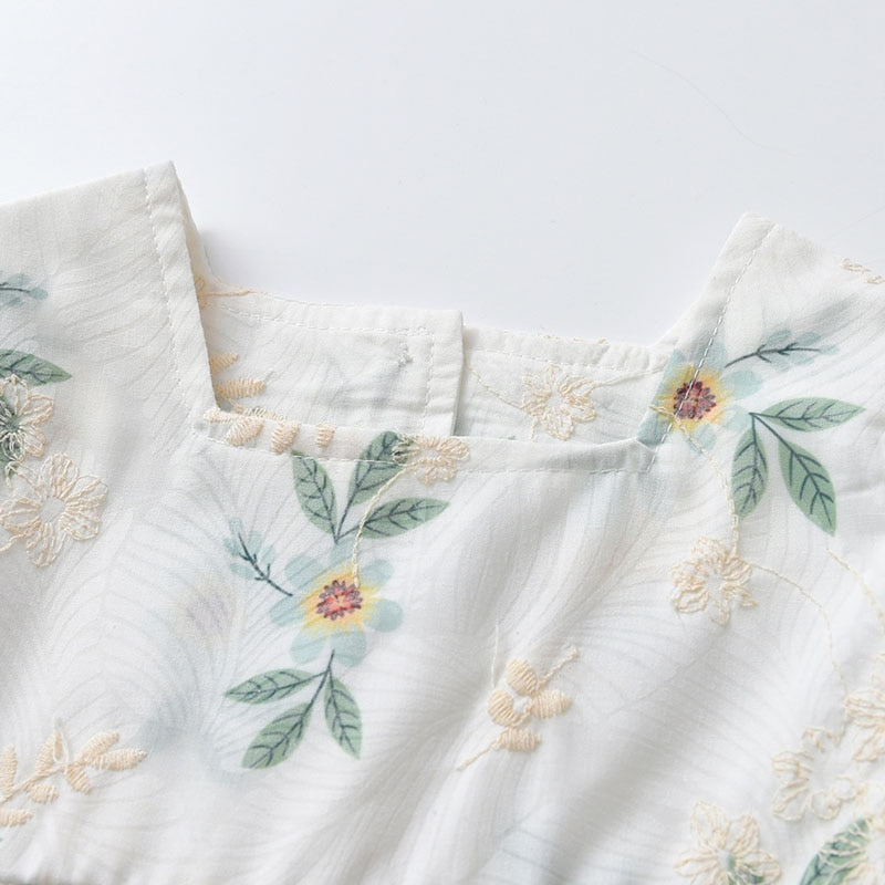 -☺︎ ベビー フラワー 刺繍 半袖 パフスリーブ ロンパース - mamahalo shop - 半袖ロンパース -  べビー服 - 子供服 - 男の子 - 女の子