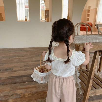 -キッズ レース フリル 半袖 Tシャツ ブラウス - mamahalo shop - 半袖Tシャツ -  べビー服 - 子供服 - 男の子 - 女の子