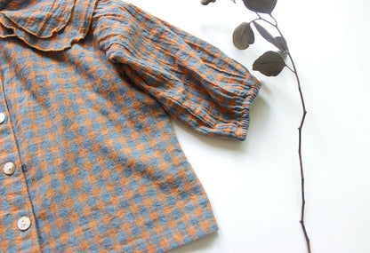-キッズ チェック フリルカラー 長袖 ブラウス シャツ - mamahalo shop - 長袖シャツ・ブラウス -  べビー服 - 子供服 - 男の子 - 女の子