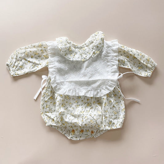 -ベビー フラワー 長袖 ロンパース レース ビブスタイ - mamahalo shop - 長袖ロンパース -  べビー服 - 子供服 - 男の子 - 女の子