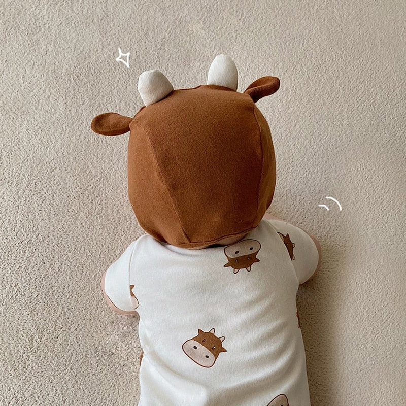 -ベビー 牛 COW 半袖ロンパース 帽子セット【mh0000042】 - mamahalo shop - 半袖ロンパース -  べビー服 - 子供服 - 男の子 - 女の子