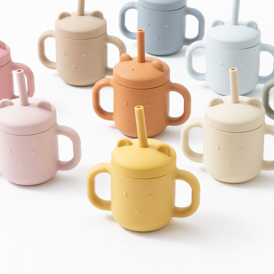 -シリコン ストロー付き カップ コップ - mamahalo shop - ベビーキッズ食器 -  べビー服 - 子供服 - 男の子 - 女の子