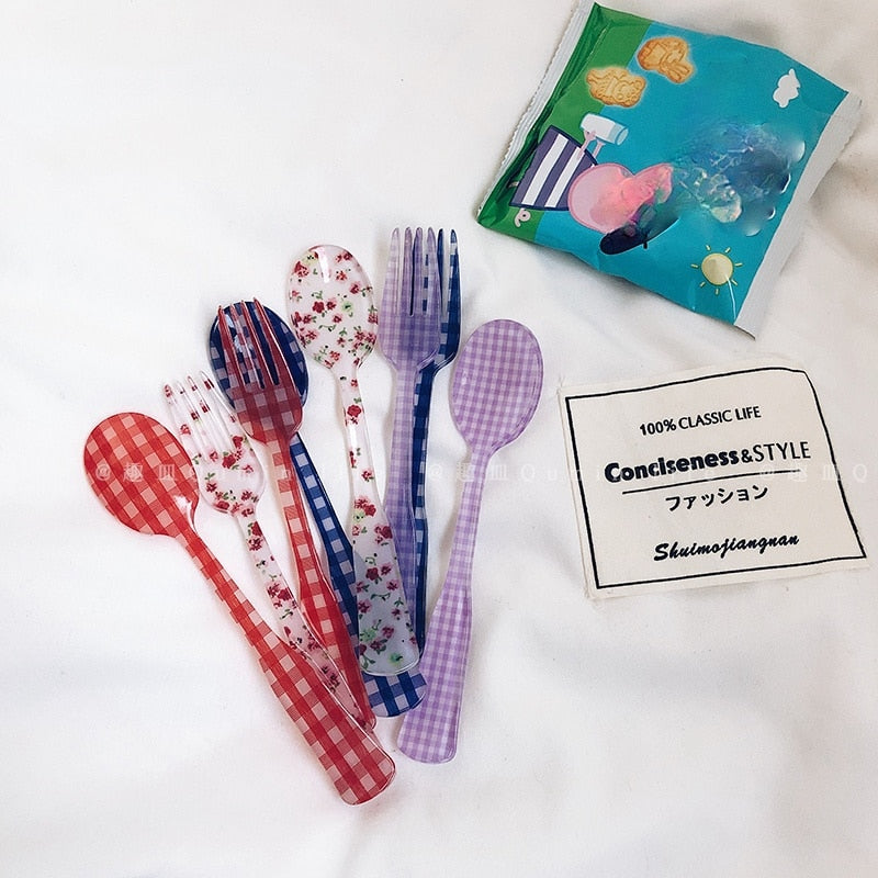 -# フォーク スプーン チェック 水玉 フラワー 食器 カトラリー【mh0001025】 - mamahalo shop - カトラリー -  べビー服 - 子供服 - 男の子 - 女の子