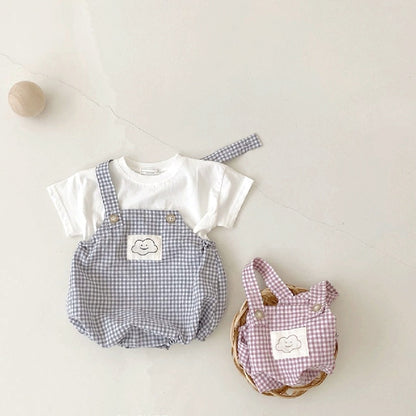 -ベビー チェック サスペンダー ロンパース【mh0000041】 - mamahalo shop - ノースリーブロンパース -  べビー服 - 子供服 - 男の子 - 女の子