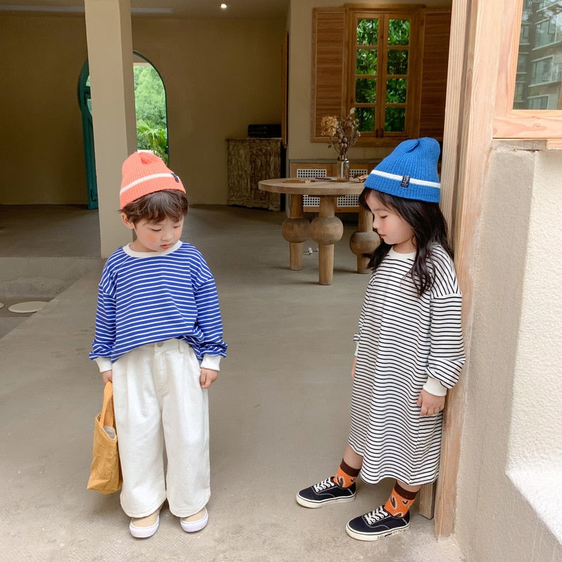 -キッズ ボーダー Tシャツ ワンピース お揃い コーデ - mamahalo shop - 長袖ワンピース -  べビー服 - 子供服 - 男の子 - 女の子