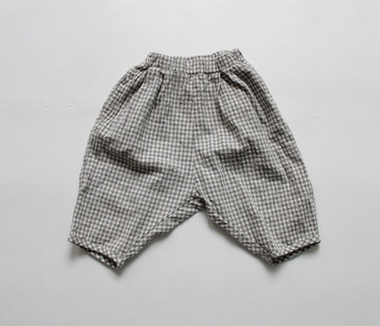 -キッズ コットンリネン チェック ルーズ パンツ - mamahalo shop - ロングパンツ・スウェットパンツ -  べビー服 - 子供服 - 男の子 - 女の子