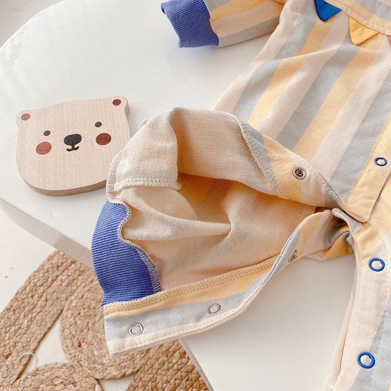 -ベビー ストライプ ジャンプスーツ ロンパース【mh0001326】 - mamahalo shop - 長袖ジャンプスーツ -  べビー服 - 子供服 - 男の子 - 女の子