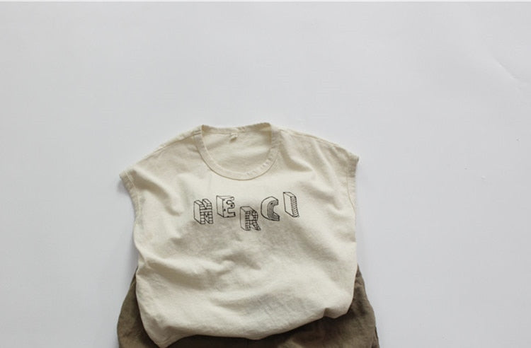 -キッズ レターロゴ ノースリーブ Tシャツ - mamahalo shop - タンクトップ・キャミソール・ノースリーブトップス -  べビー服 - 子供服 - 男の子 - 女の子