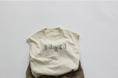 -キッズ レターロゴ ノースリーブ Tシャツ - mamahalo shop - タンクトップ・キャミソール・ノースリーブトップス -  べビー服 - 子供服 - 男の子 - 女の子