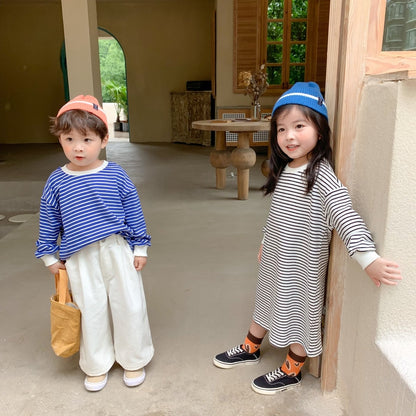 -キッズ ボーダー Tシャツ ワンピース お揃い コーデ - mamahalo shop - 長袖ワンピース -  べビー服 - 子供服 - 男の子 - 女の子
