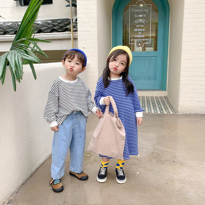 -キッズ ボーダー Tシャツ ワンピース お揃い コーデ - mamahalo shop - 長袖ワンピース -  べビー服 - 子供服 - 男の子 - 女の子