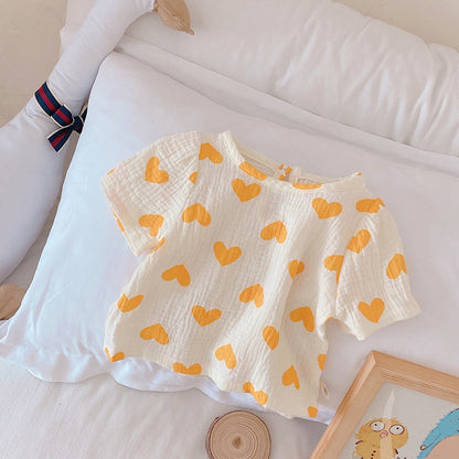 -☺︎ キッズ セットアップ ハート 半袖 トップス パンツ - mamahalo shop - 半袖セットアップ -  べビー服 - 子供服 - 男の子 - 女の子