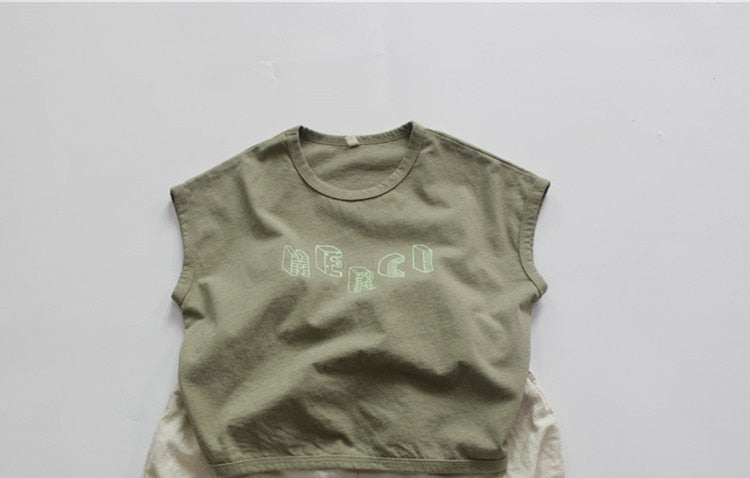 -キッズ レターロゴ ノースリーブ Tシャツ - mamahalo shop - タンクトップ・キャミソール・ノースリーブトップス -  べビー服 - 子供服 - 男の子 - 女の子