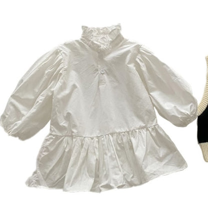 -キッズ セットアップ 長袖 スタンドカラー フリル ワンピース ニット リボン ベスト - mamahalo shop - 長袖セットアップ -  べビー服 - 子供服 - 男の子 - 女の子