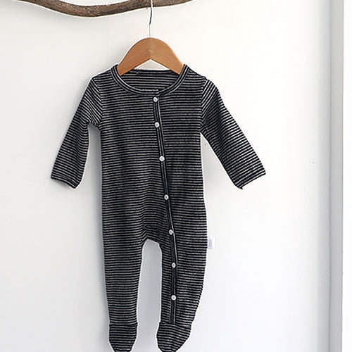 -ベビー ボーダー 足つき ロンパース ぽんぽん帽子 セット【mh0000050】 - mamahalo shop - 長袖ロンパース -  べビー服 - 子供服 - 男の子 - 女の子