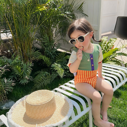 -キッズ 水着 パッチワーク 半袖 切り替え ワンピース ガールズ スイムウェア【mh0001863】 - mamahalo shop - ベビー用水着 -  べビー服 - 子供服 - 男の子 - 女の子