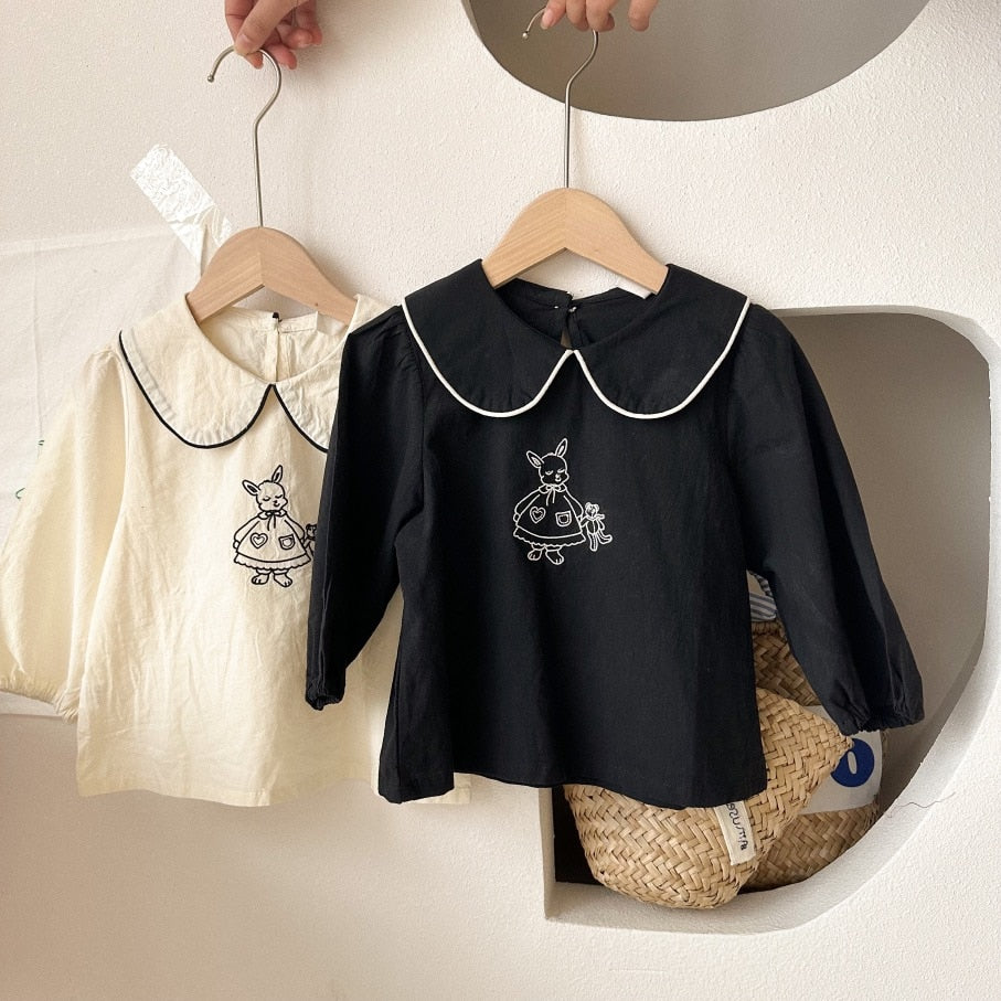 -キッズ うさぎ バニー 刺繍 長袖 ブラウス スモック - mamahalo shop - 長袖シャツ・ブラウス -  べビー服 - 子供服 - 男の子 - 女の子