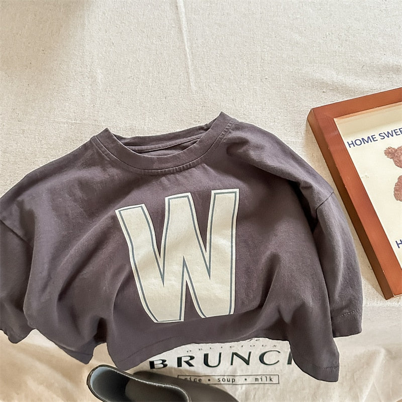 -キッズ レターロゴ 長袖 ルーズ Tシャツ トップス【mh0001228】 - mamahalo shop - 長袖Tシャツ -  べビー服 - 子供服 - 男の子 - 女の子