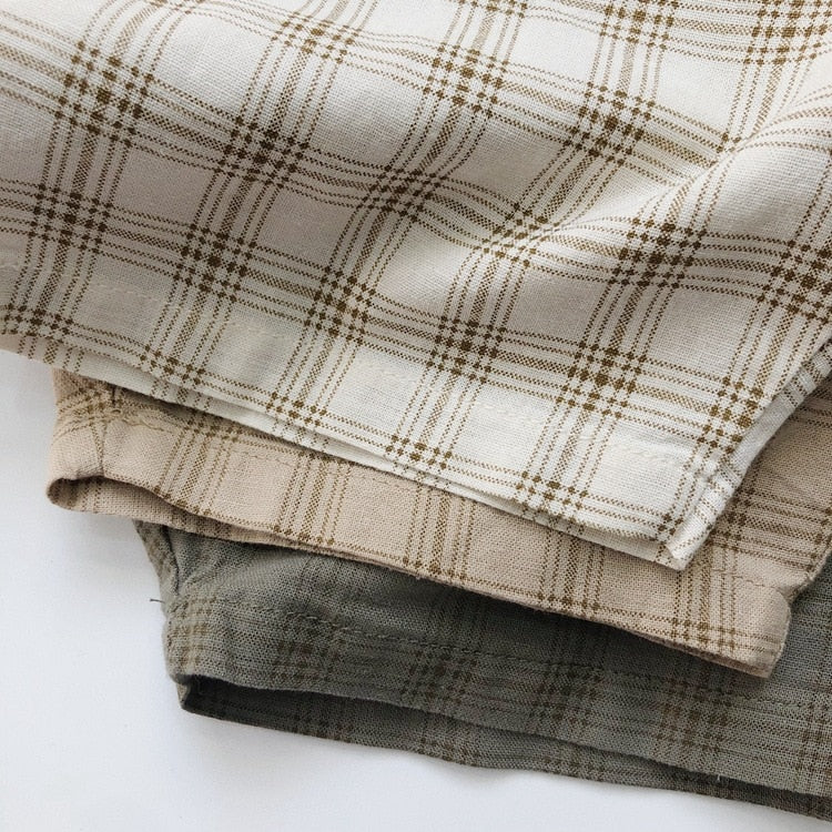 -キッズ チェック 半袖 シャツ ルーズ パンツ - mamahalo shop - 半袖シャツ・ブラウス -  べビー服 - 子供服 - 男の子 - 女の子