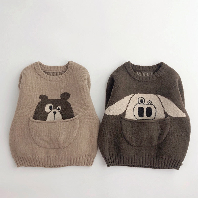 -☺︎ キッズ アニマル ニット ポケット セーター トップス くま ぶた パンダ - mamahalo shop - ニット・セーター -  べビー服 - 子供服 - 男の子 - 女の子