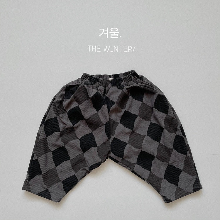 -キッズ チェックコーデュロイ 裏フリース パンツ 暖パン - mamahalo shop - ロングパンツ・スウェットパンツ -  べビー服 - 子供服 - 男の子 - 女の子