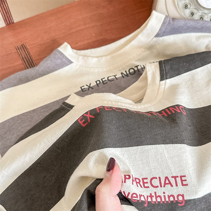 -キッズ 太ボーダー レターロゴ 長袖 Tシャツ トップス - mamahalo shop - 長袖Tシャツ -  べビー服 - 子供服 - 男の子 - 女の子