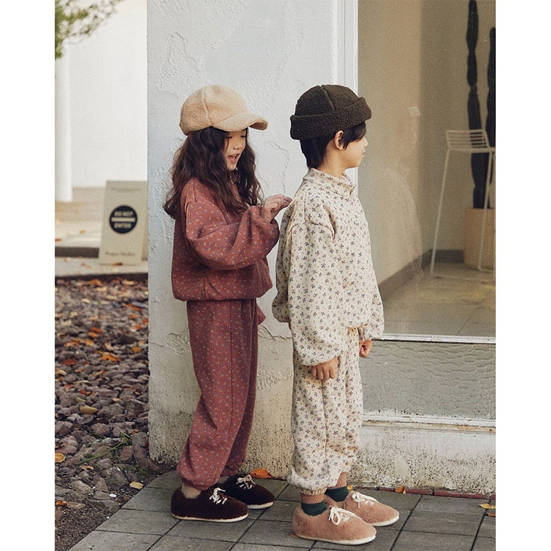 -☺︎ キッズ セットアップ ハーフジップ フラワー スウェット トップス パンツ - mamahalo shop - 長袖セットアップ -  べビー服 - 子供服 - 男の子 - 女の子