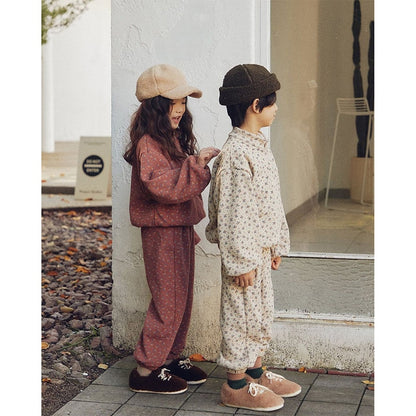 -☺︎ キッズ セットアップ ハーフジップ フラワー スウェット トップス パンツ - mamahalo shop - 長袖セットアップ -  べビー服 - 子供服 - 男の子 - 女の子