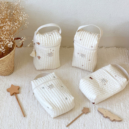 -キルティング 刺繍 ハンドル ポーチ おむつポーチ 哺乳瓶 ママバッグ くま ベア 星 どんぐり - mamahalo shop - おむつポーチ -  べビー服 - 子供服 - 男の子 - 女の子