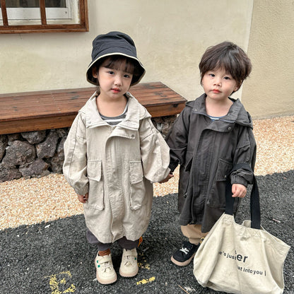-キッズ ロング フーディ アウター ジャケット ジャンパー モッズコート - mamahalo shop - ロングコート -  べビー服 - 子供服 - 男の子 - 女の子