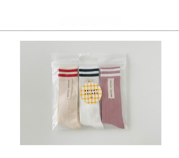 -#ベビー キッズ ライン メッシュ スクール ハイソックス 靴下 3足セット - mamahalo shop - ベビー用靴下・タイツ -  べビー服 - 子供服 - 男の子 - 女の子