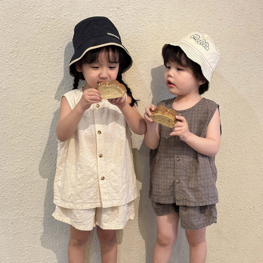 -キッズ セットアップ ノースリーブ シャツ トップス パンツ - mamahalo shop - ノースリーブセットアップ -  べビー服 - 子供服 - 男の子 - 女の子