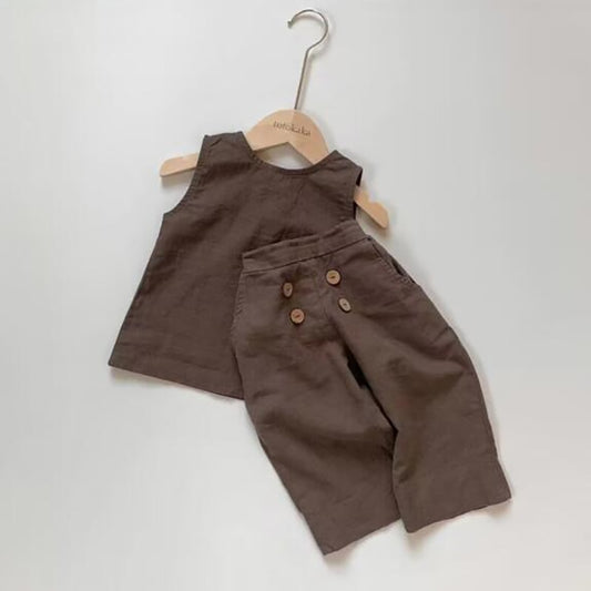 -キッズ セットアップ ノースリーブ タンクトップ トップス ワイド ルーズ ロングパンツ リゾートスタイル【mh0001736】 - mamahalo shop - ノースリーブセットアップ -  べビー服 - 子供服 - 男の子 - 女の子