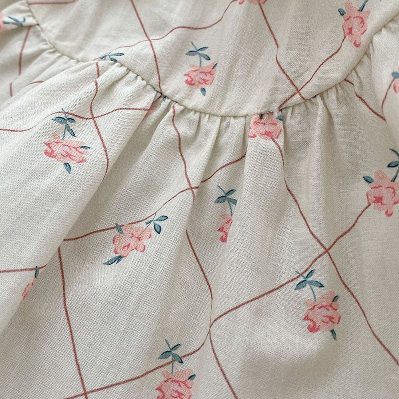 ベビー レース襟 フラワー チェック 長袖 ロンパース - mamahalo shop - 長袖ロンパース - ベビー服 - 子供服 - 男の子 - 女の子