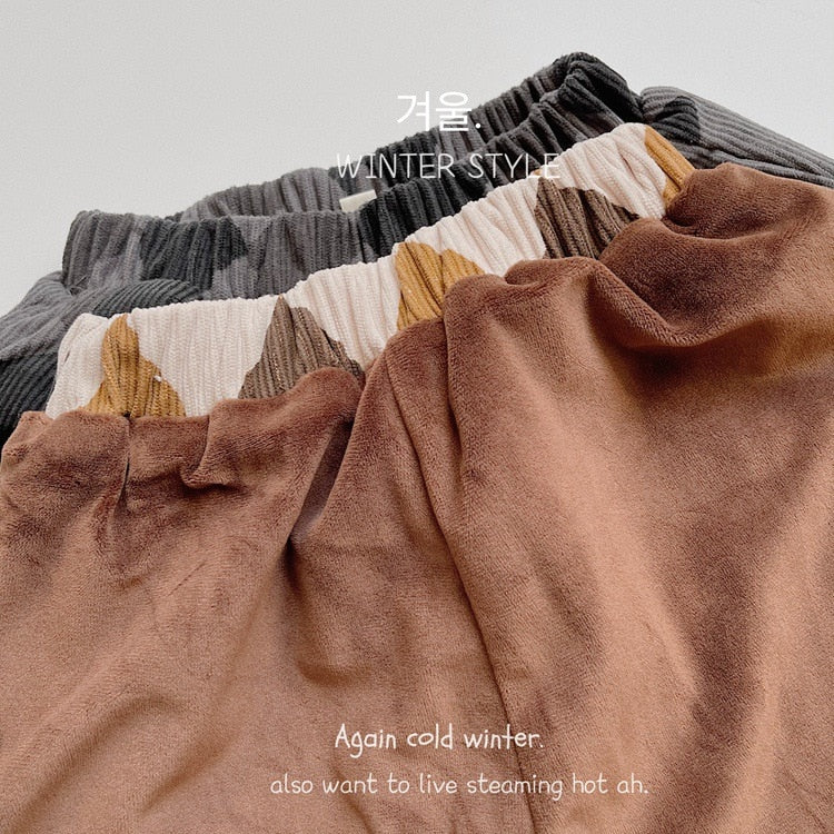 -キッズ チェックコーデュロイ 裏フリース パンツ 暖パン - mamahalo shop - ロングパンツ・スウェットパンツ -  べビー服 - 子供服 - 男の子 - 女の子