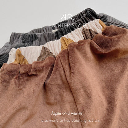 -キッズ チェックコーデュロイ 裏フリース パンツ 暖パン - mamahalo shop - ロングパンツ・スウェットパンツ -  べビー服 - 子供服 - 男の子 - 女の子