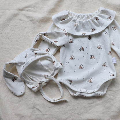-ベビー フラワー フリルカラー 長袖 ロンパース うさ耳 帽子 セット - mamahalo shop - 長袖ロンパース -  べビー服 - 子供服 - 男の子 - 女の子