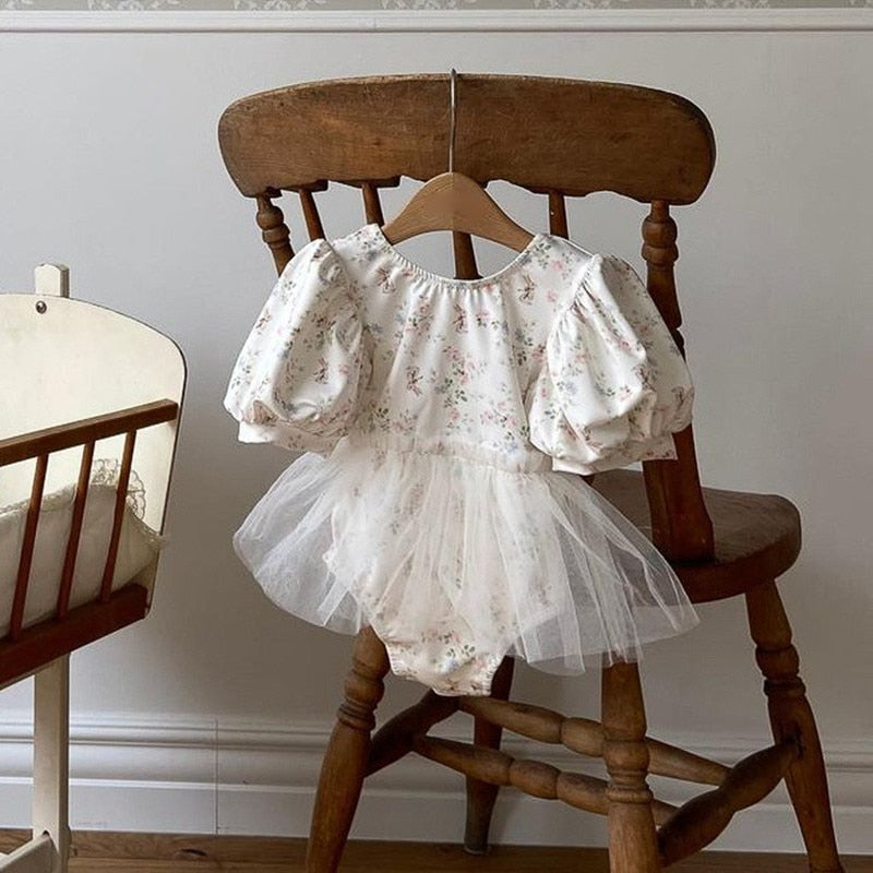 -ベビー 水着 フラワー 花柄 ハート チュチュ チュール 半袖 パフスリーブ ワンピース スイムウェア 帽子 セット 3デザイン ガールズ【mh0002288】 - mamahalo shop - ベビー用水着 -  べビー服 - 子供服 - 男の子 - 女の子