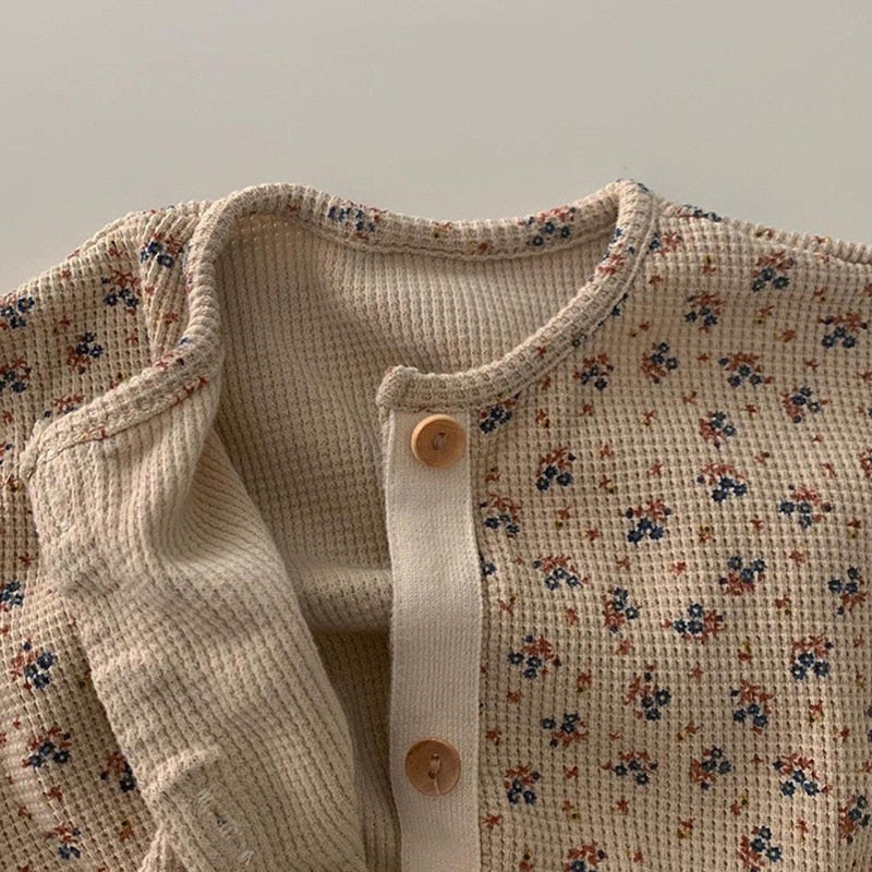 -ベビー フラワー ワッフル 長袖 ジャンプスーツ ロンパース - mamahalo shop - 長袖ロンパース -  べビー服 - 子供服 - 男の子 - 女の子