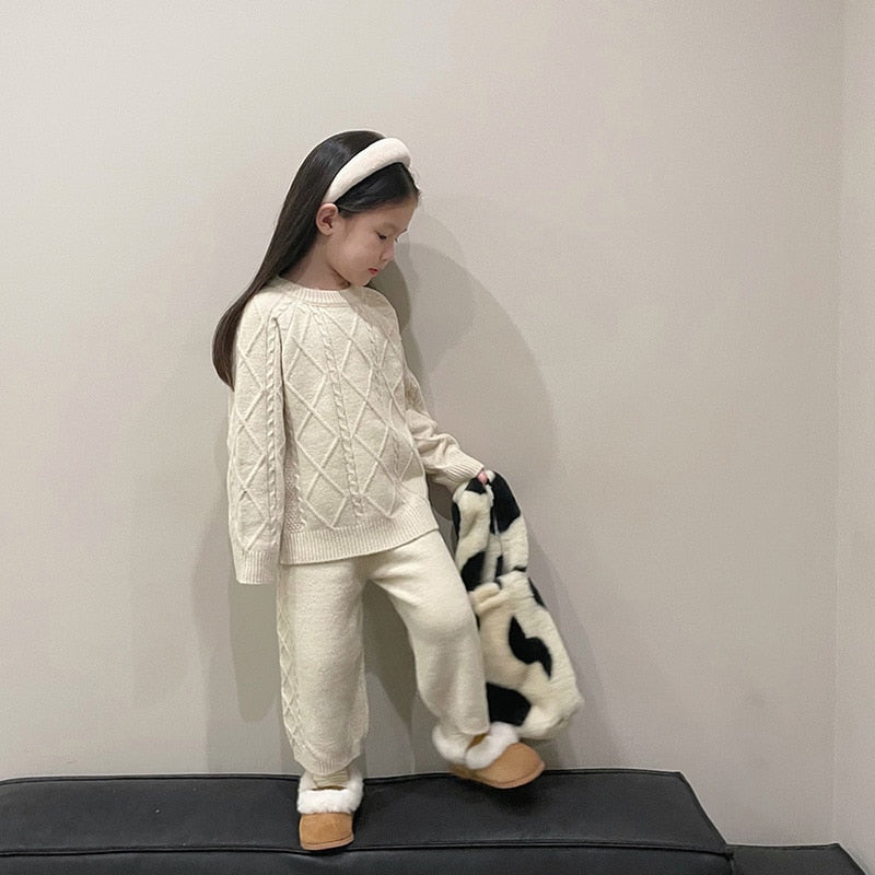 -キッズ ニット セットアップ アランニット セーター トップス ルーズ パンツ - mamahalo shop - 長袖セットアップ -  べビー服 - 子供服 - 男の子 - 女の子