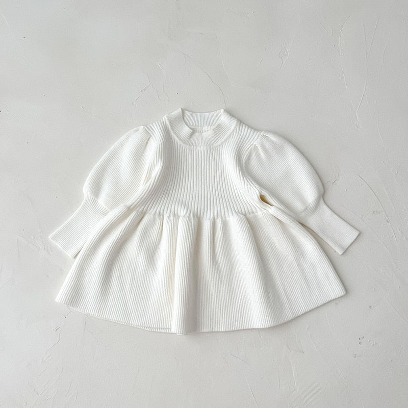 -ベビー キッズ ニット パフスリーブ ドレス ワンピース - mamahalo shop - 長袖ワンピース -  べビー服 - 子供服 - 男の子 - 女の子